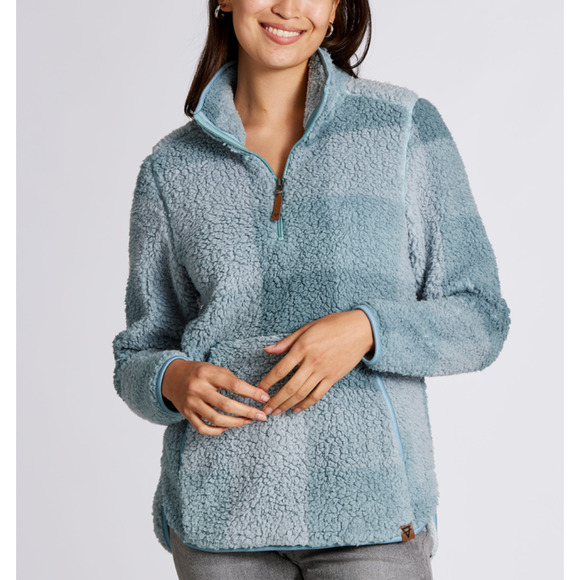 Liv Outdoor Plaid Sherpa Fleece Pullover Quarter Zip, Size S, Blue NWT - Picture 1 of 2